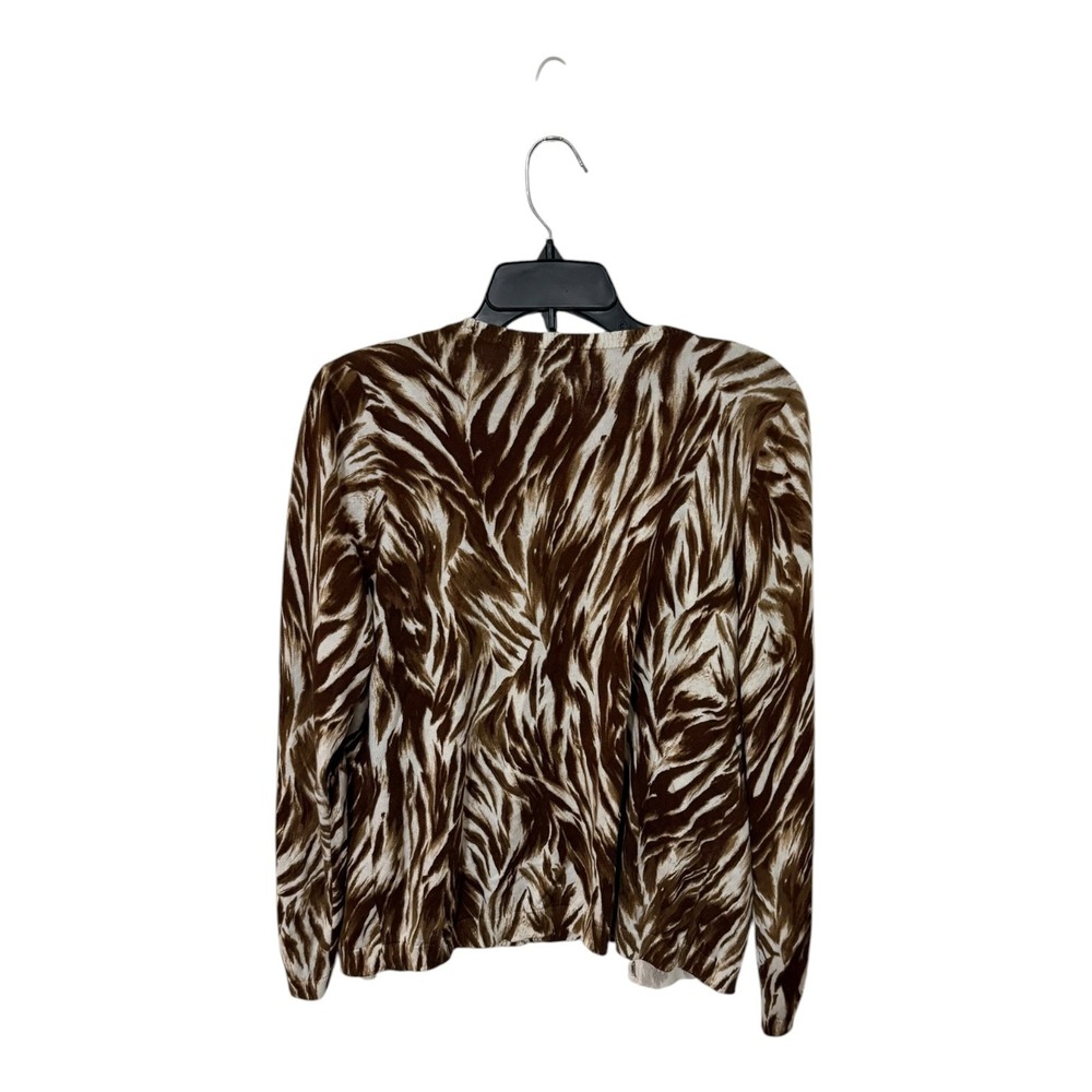 Talbots Petite Brown Zebra Print Twinset Cardigan and Shell Set LP Cotton Blend - Picture 2 of 4